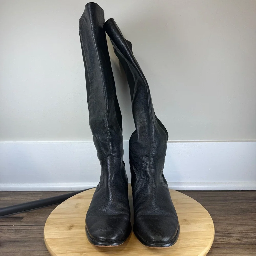 Coach Liza Tall Boots Women 7B Black Leather Stretch Buckle Knee High A8794 Good